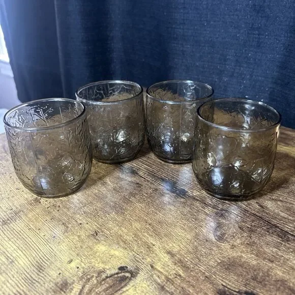 Anchor Hocking Sherwood Spicy Brown on the Rocks set of four Short Glasses 70’s - Picture 10 of 10